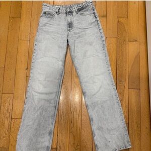 Zara Light Grey Mid Rise Wide Leg Jeans